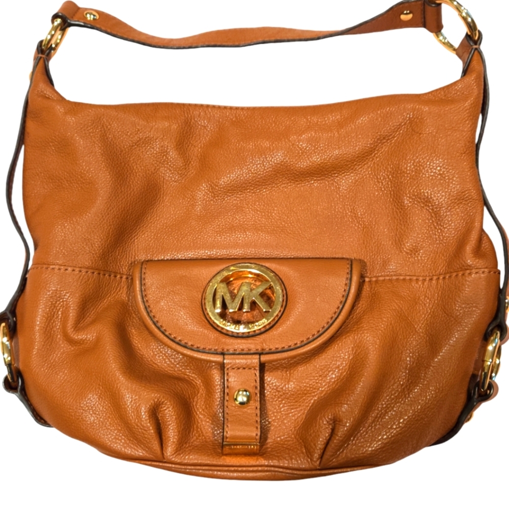 Micheal Kors Fulton Pebble Leather Shoulder Bag - Brown
